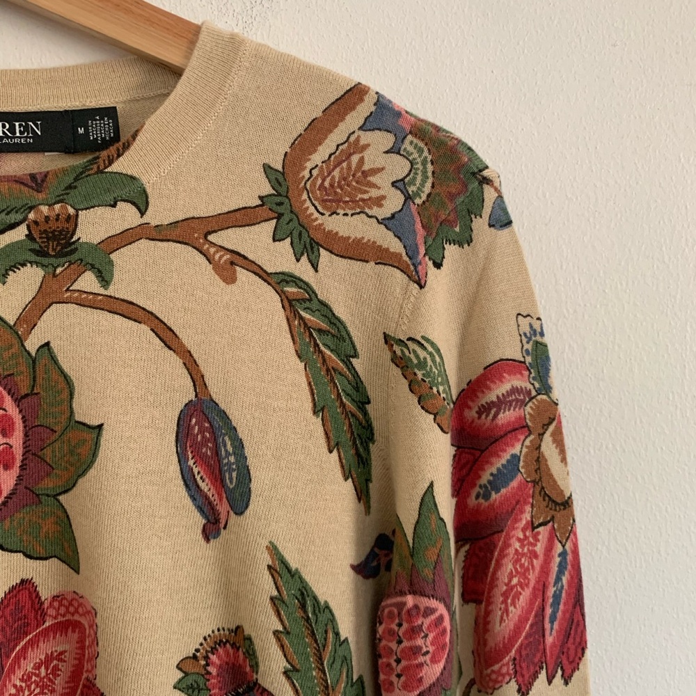 Lauren Ralph Lauren Women's Floral Cotton-Blend Sweater Size M - Picture 5 of 10